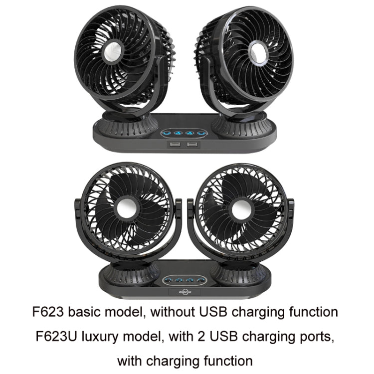 F623U 12V/24V Vehicle Electric Oscillating Head Rotatable Double Head Fan (Deluxe) - Heating & Fans by buy2fix | Online Shopping UK | buy2fix