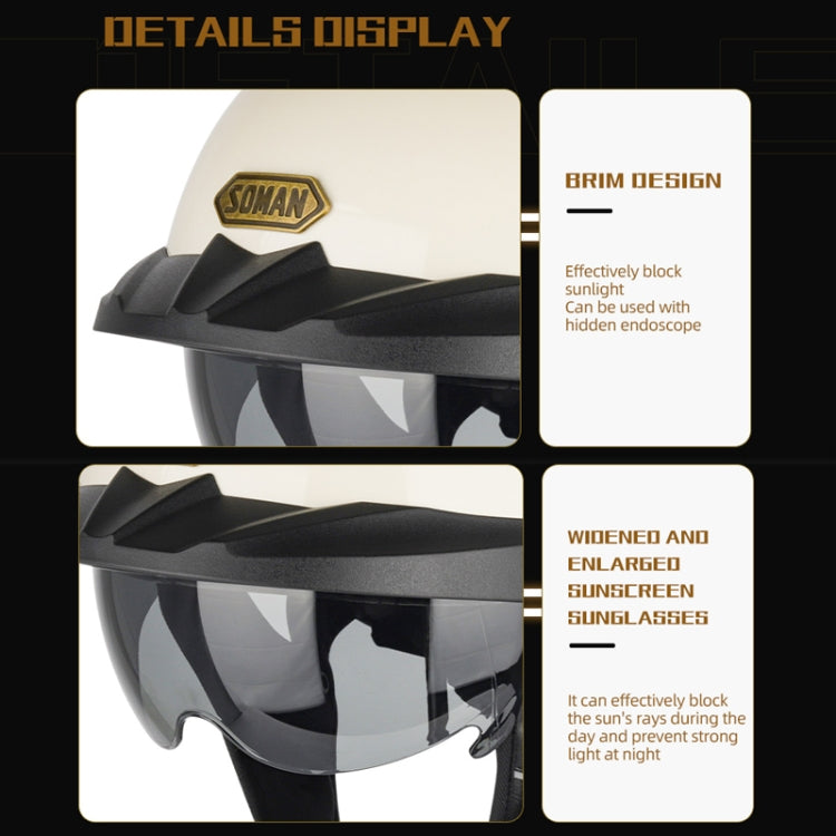 SOMAN Motorcycle Half Helmet Adjustable Helmet With Inner Mirror, Size: M(Bright Black) - Helmets by SOMAN | Online Shopping UK | buy2fix