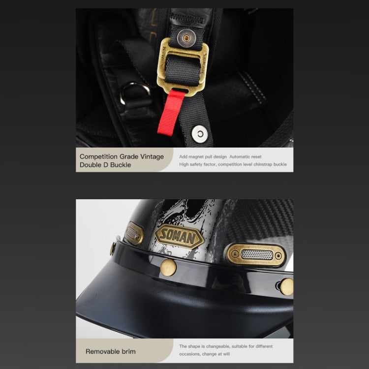 SOMAN Motorcycle Four Seasons Carbon Fiber Half Helmet, Color: Carbon Fiber Gold Lightning(XL) - Helmets by SOMAN | Online Shopping UK | buy2fix