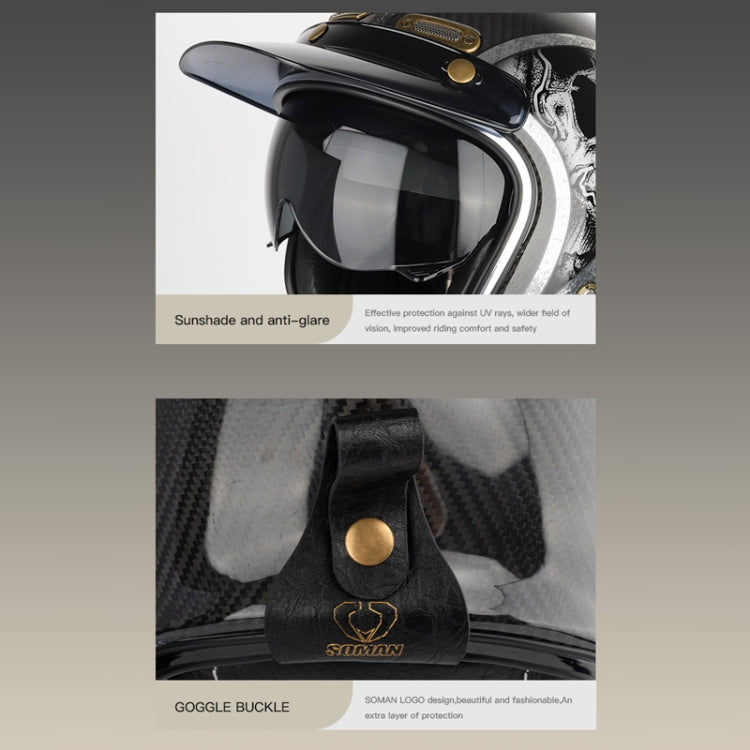 SOMAN Motorcycle Four Seasons Carbon Fiber Half Helmet, Color: FRP Bright Black(XL) - Helmets by SOMAN | Online Shopping UK | buy2fix