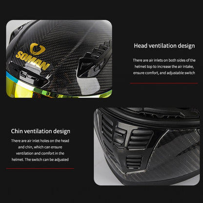 SOMAN Motorcycle Carbon Fiber Double Lens Thermal Safety Helmet, Size: L(Snake Carbon Fiber) - Helmets by SOMAN | Online Shopping UK | buy2fix