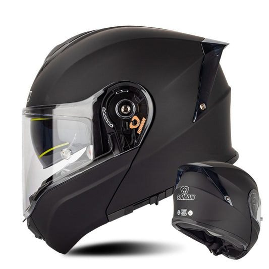 SOMAN Racing Motorcycle Double Lens Riding Safety Helmet, Size: XXL(Matt Black) - Helmets by SOMAN | Online Shopping UK | buy2fix