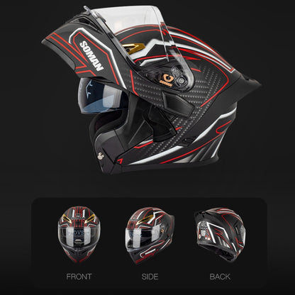SOMAN Motorcycle Dual Lens Riding Peel-Off Full Coverage Helmet, Size: S(Bright Black Green) - Helmets by SOMAN | Online Shopping UK | buy2fix