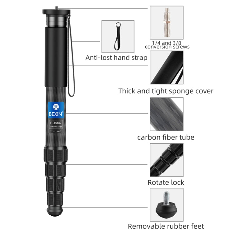 BEXIN P366CF-S Carbon Fiber Monopod Travel Shooting Mobile Phone Live Selfie Bracket Retractable Portable Monopod - Monopods by BEXIN | Online Shopping UK | buy2fix