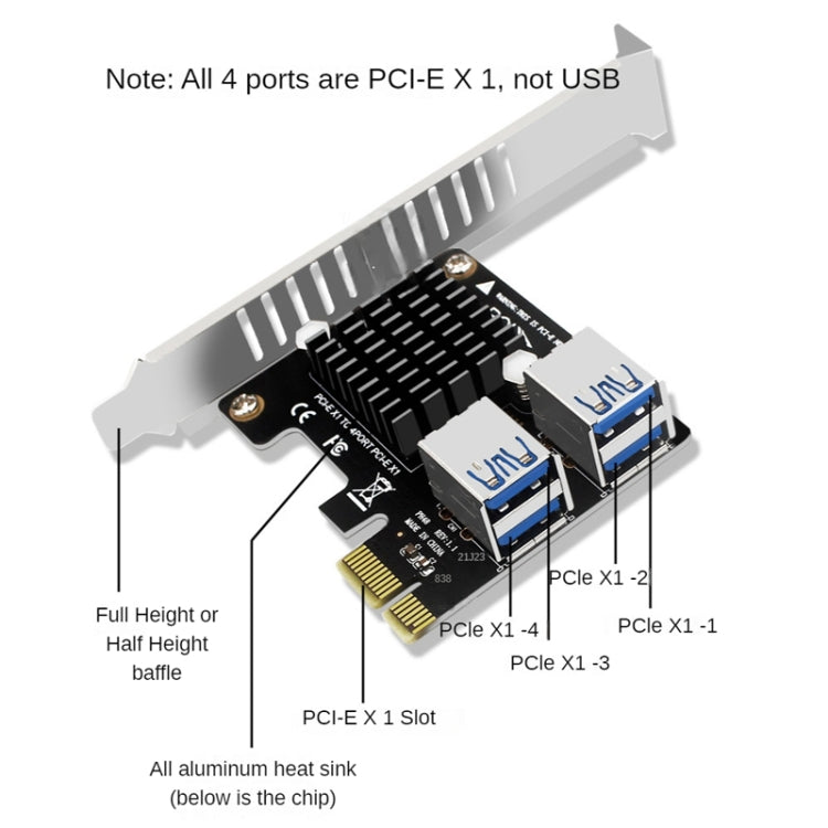 PCIE To PCI-E4 Port USB3.0 Expansion Card Graphics Card Extension(Full High Baffle) - Add-on Cards by buy2fix | Online Shopping UK | buy2fix