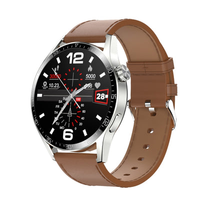 Sports Health Monitoring Waterproof Smart Call Watch With NFC Function, Color: Silver-Brown Leather - Smart Watches by buy2fix | Online Shopping UK | buy2fix