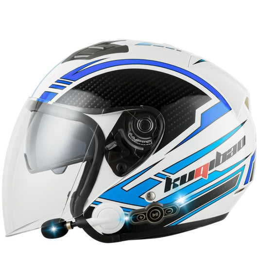 KUQIBAO Motorcycle Smart Bluetooth Sun Protection Double Lens Safety Helmet, Size: M(White Phantom Fiber) - Helmets by KUQIBAO | Online Shopping UK | buy2fix