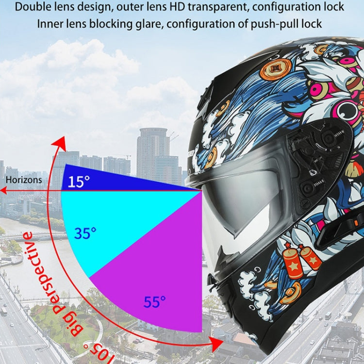 KUQIBAO Motorcycle Dual Lens Anti-Fog Helmet With LED Light, Size: M(Shiny Black) - Helmets by KUQIBAO | Online Shopping UK | buy2fix