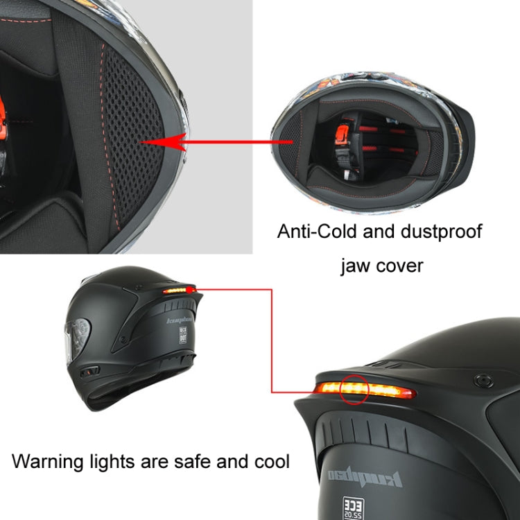 KUQIBAO Motorcycle Dual Lens Anti-Fog Helmet With LED Light, Size: M(Shiny Black) - Helmets by KUQIBAO | Online Shopping UK | buy2fix