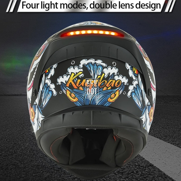 KUQIBAO Motorcycle Dual Lens Anti-Fog Helmet With LED Light, Size: XL(Matte Black Wake Lion) - Helmets by KUQIBAO | Online Shopping UK | buy2fix