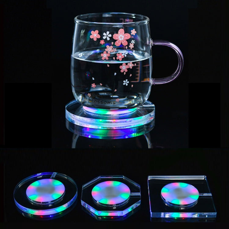 100x4mm Octagonal LED Light Up Acrylic Coaster Transparent Crystal Base(Colorful Light) - Car Drink Holders by buy2fix | Online Shopping UK | buy2fix