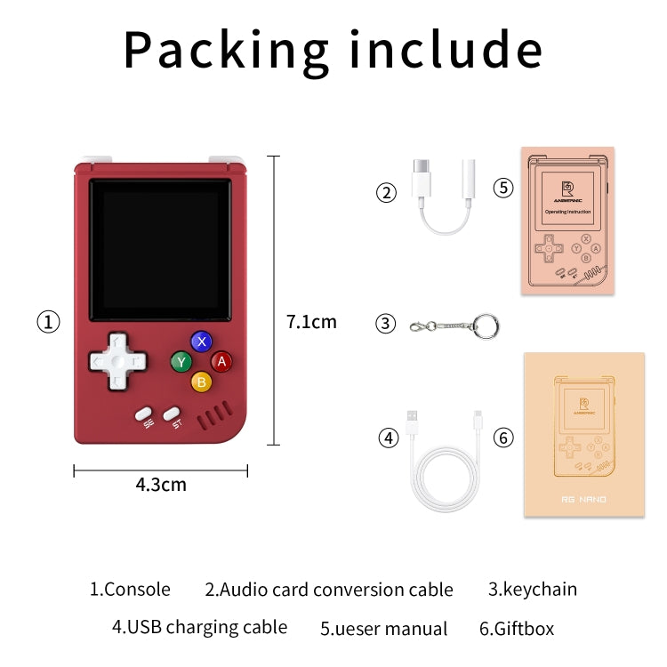 ANBERNIC RG Nano  1.54-Inch IPS Linux System Classic Pocket Retro Game Console 128G 5000 Games(Red) - Pocket Console by ANBERNIC | Online Shopping UK | buy2fix