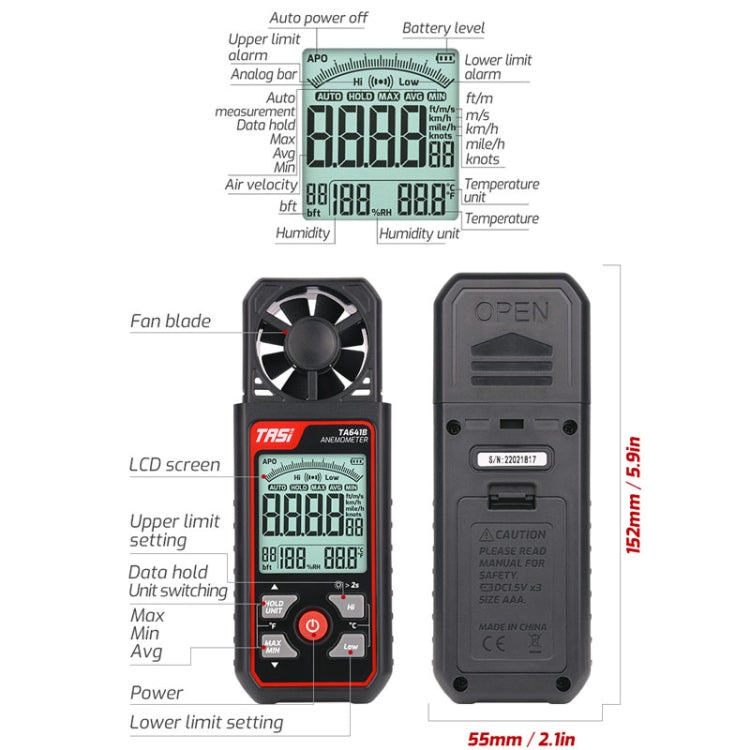 TASI TA641A High Precision Wind Speed Instrument Wind Volume Tester Handheld Wind Speed Meter - Tachometers & Anemometer by TASI | Online Shopping UK | buy2fix