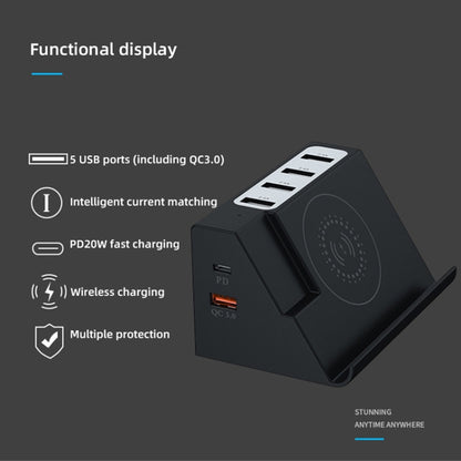 PD 20W +QC 3.0 Wireless Charging+6 Ports Multi-function Charger(UK Plug) - Multifunction Charger by buy2fix | Online Shopping UK | buy2fix