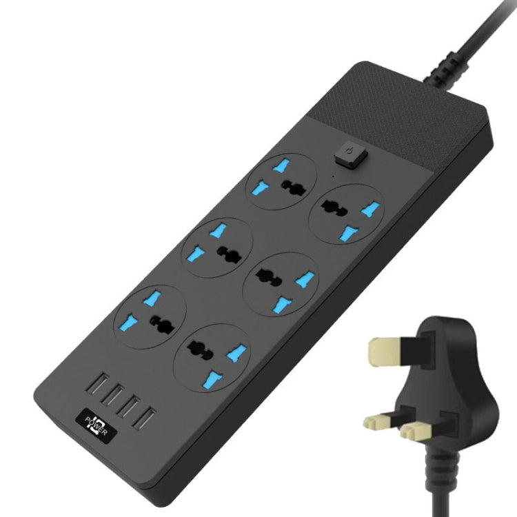 TB-T12 3000W 2m 4-USB Ports + 6-Jacks Multifunctional Flame-Retardant Socket With Switch(UK Plug) - Extension Socket by buy2fix | Online Shopping UK | buy2fix