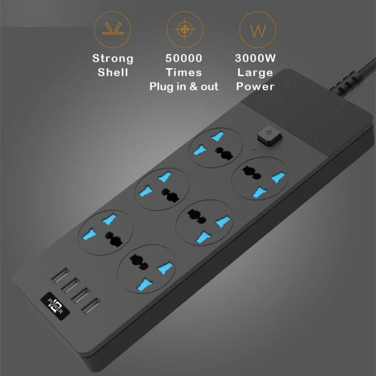 TB-T12 3000W 2m 4-USB Ports + 6-Jacks Multifunctional Flame-Retardant Socket With Switch(UK Plug) - Extension Socket by buy2fix | Online Shopping UK | buy2fix