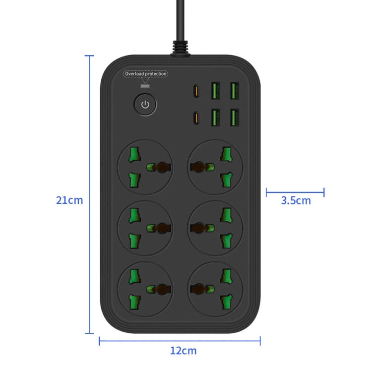 T24 2m 3000W 6 Plugs + PD + 4-USB Ports Multifunctional Flame-Retardant Socket With Switch(US Plug) - Extension Socket by buy2fix | Online Shopping UK | buy2fix