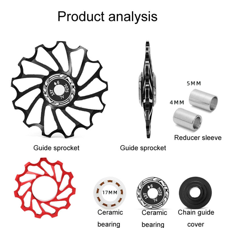 ENLEE Mountain Bicycle Rear Derailleur Guide Wheel Ceramic Bearing Tension Pulley, Size: 13T(Red) - Guide wheels by ENLEE | Online Shopping UK | buy2fix