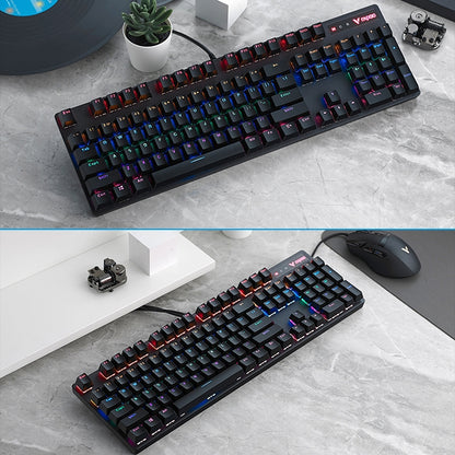 Rapoo V500 PRO Mixed Light 104 Keys Desktop Laptop Computer Game Esports Office Home Typing Wired Mechanical Keyboard(Tea Shaft) - Wired Keyboard by Rapoo | Online Shopping UK | buy2fix