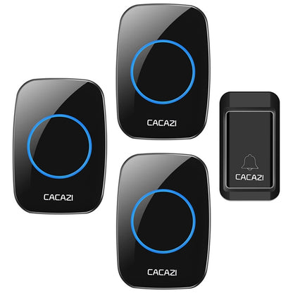 CACAZI A10G One Button Three Receivers Self-Powered Wireless Home Cordless Bell, EU Plug(Black) - Wireless Doorbell by CACAZI | Online Shopping UK | buy2fix